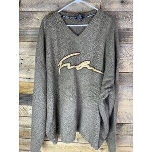 Vintage FUBU Sweater Mens 3XL Brown V-Neck The Collection Wool Blend HipHop